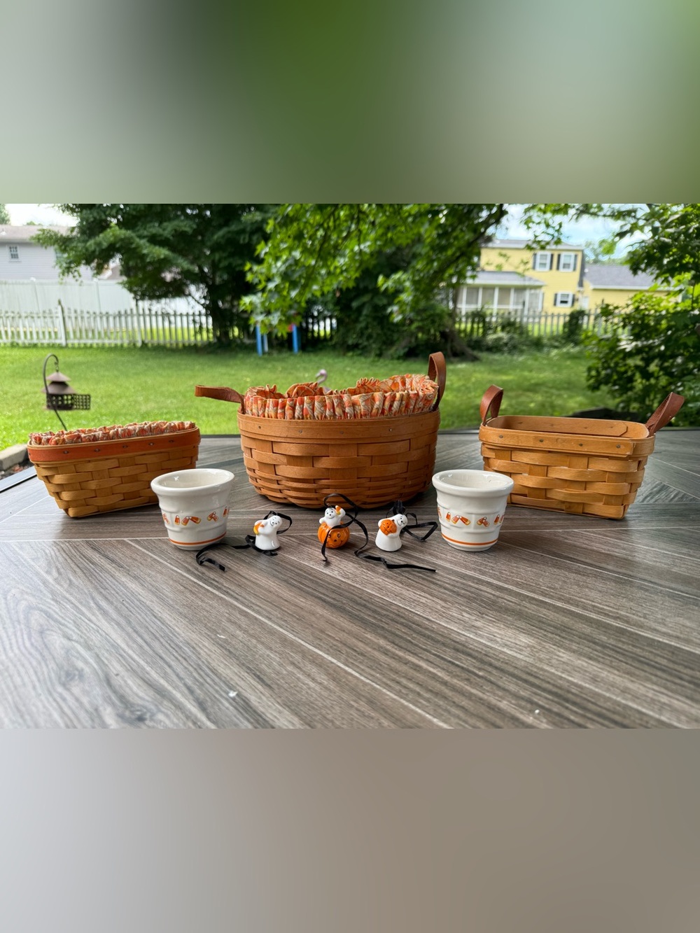 Longaberger Halloween Bundle 3 Baskets Candy Corn Votive Holders Ghost Tie-ons